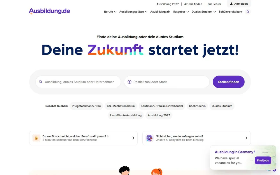Ausbildung.de – Ansicht der Anbieter-Website