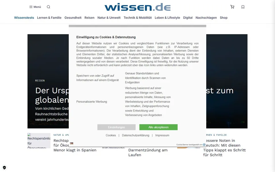 wissen.de – Ansicht der Anbieter-Website