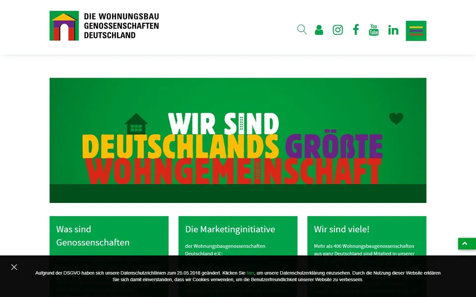 Wohnungsbaugenossenschaften – Ansicht der Anbieter-Website