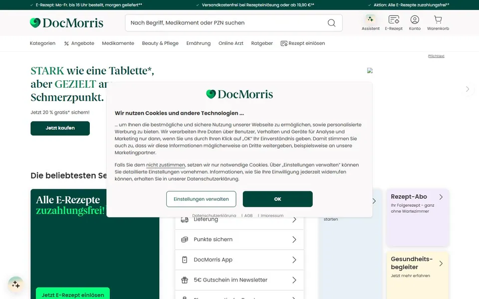 DocMorris – Ansicht der Anbieter-Website