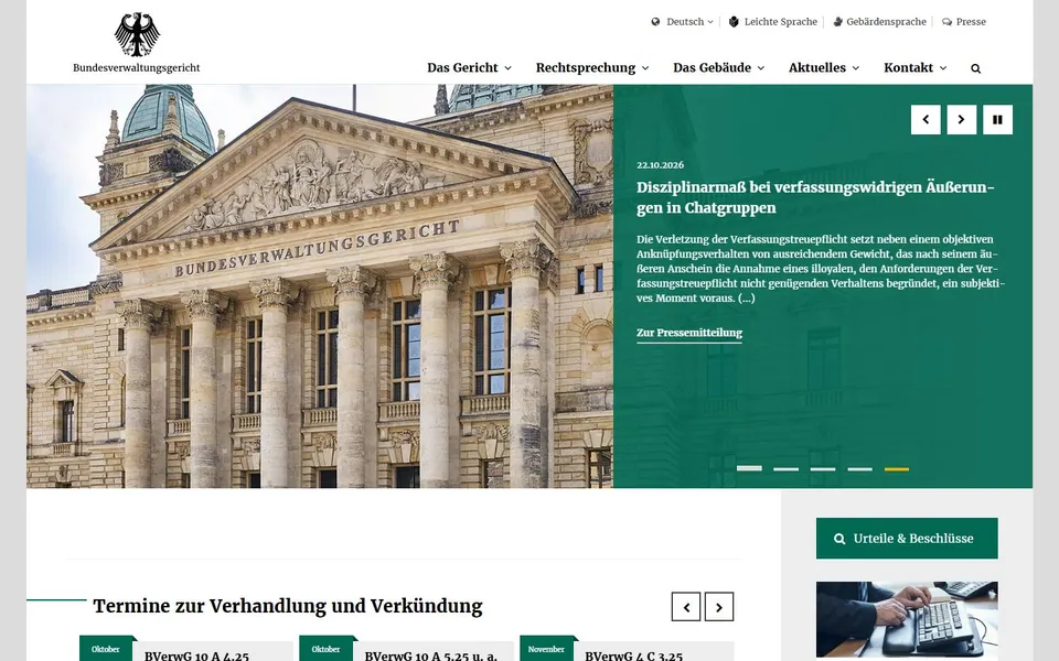 Bundesverwaltungsgericht – Ansicht der Anbieter-Website