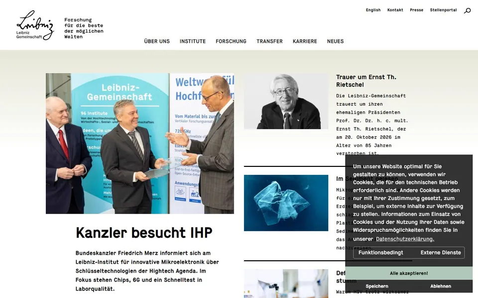 Leibniz-Gemeinschaft – Ansicht der Anbieter-Website