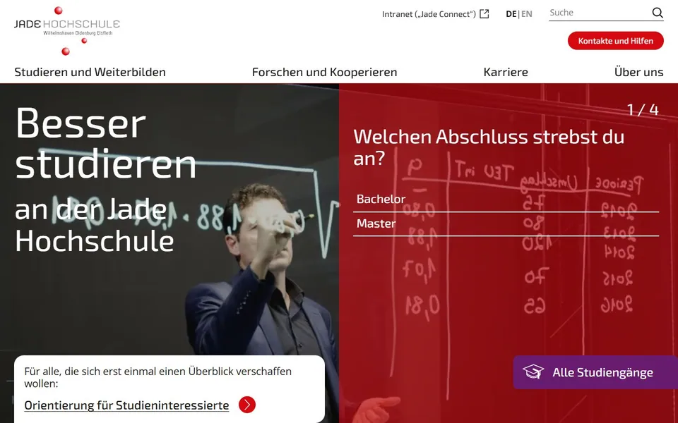 Jade Hochschule – Ansicht der Anbieter-Website