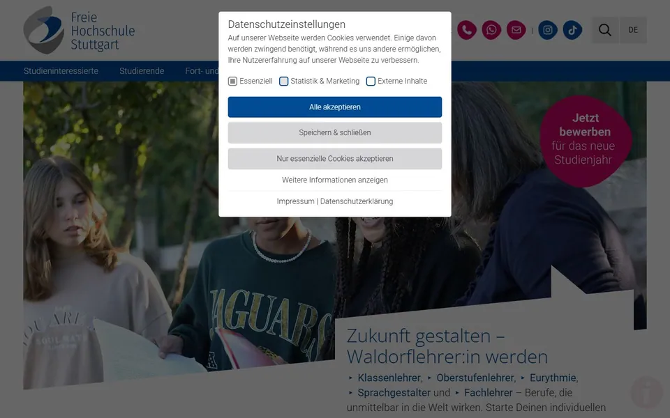 Freie Hochschule Stuttgart – Seminar für Waldorfpädagogik – Ansicht der Anbieter-Website