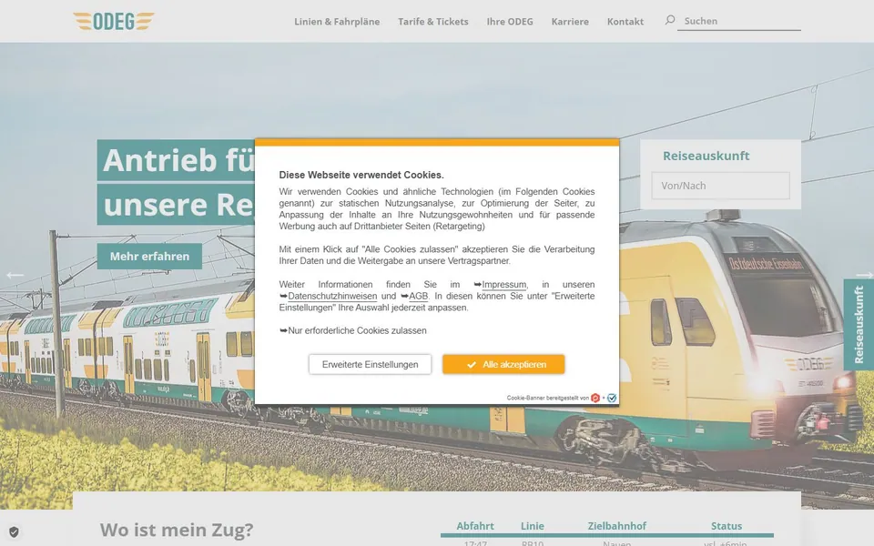ODEG – Ansicht der Anbieter-Website