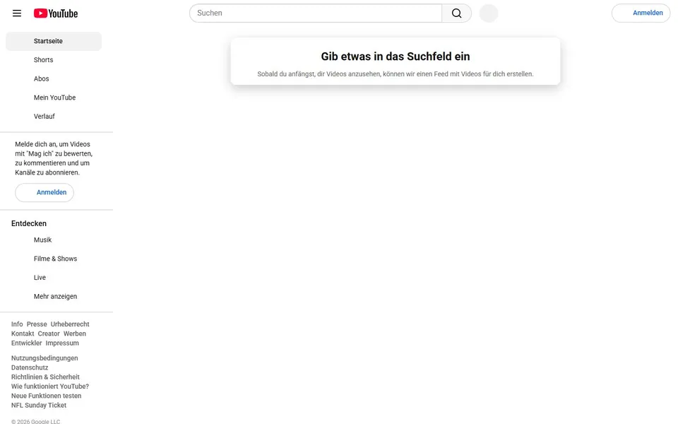 YouTube – Ansicht der Anbieter-Website