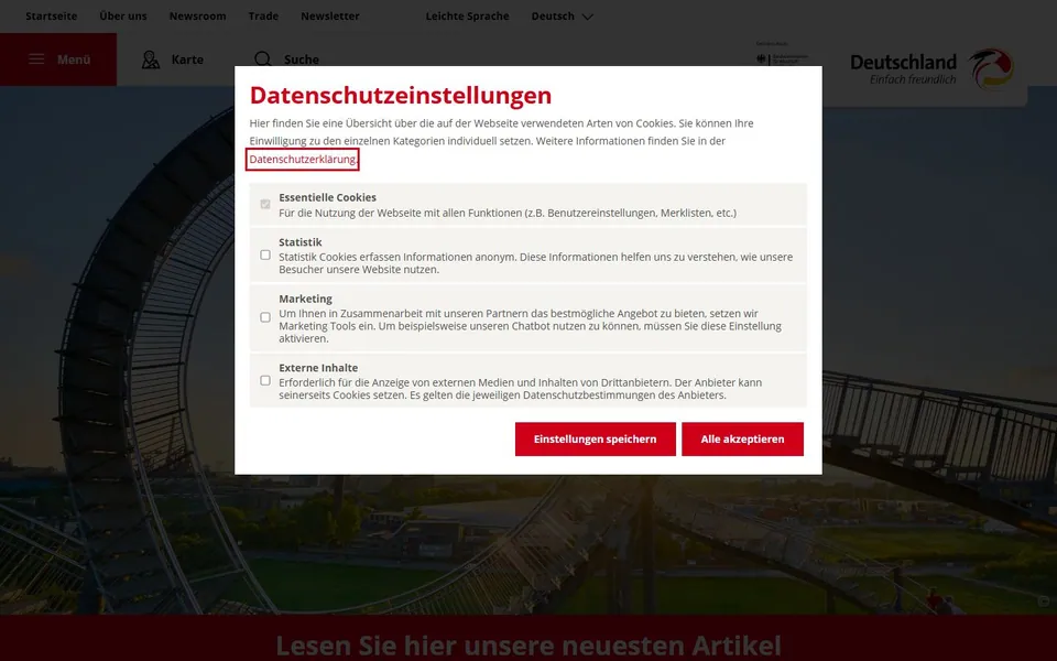 Deutsche Zentrale für Tourismus – Ansicht der Anbieter-Website