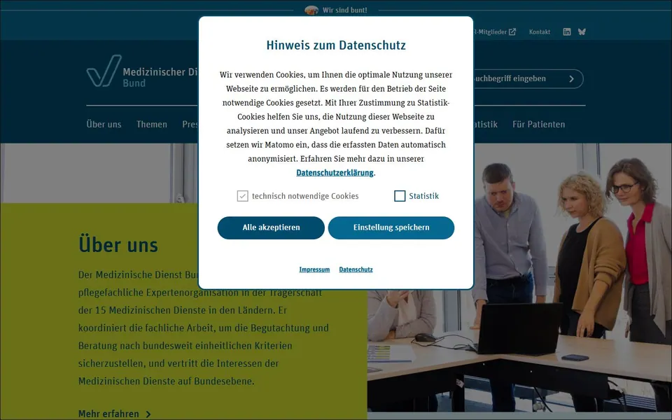 Medizinischer Dienst Bund – Ansicht der Anbieter-Website