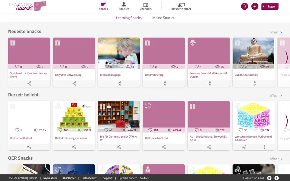 Learning Snacks – Ansicht der Anbieter-Website