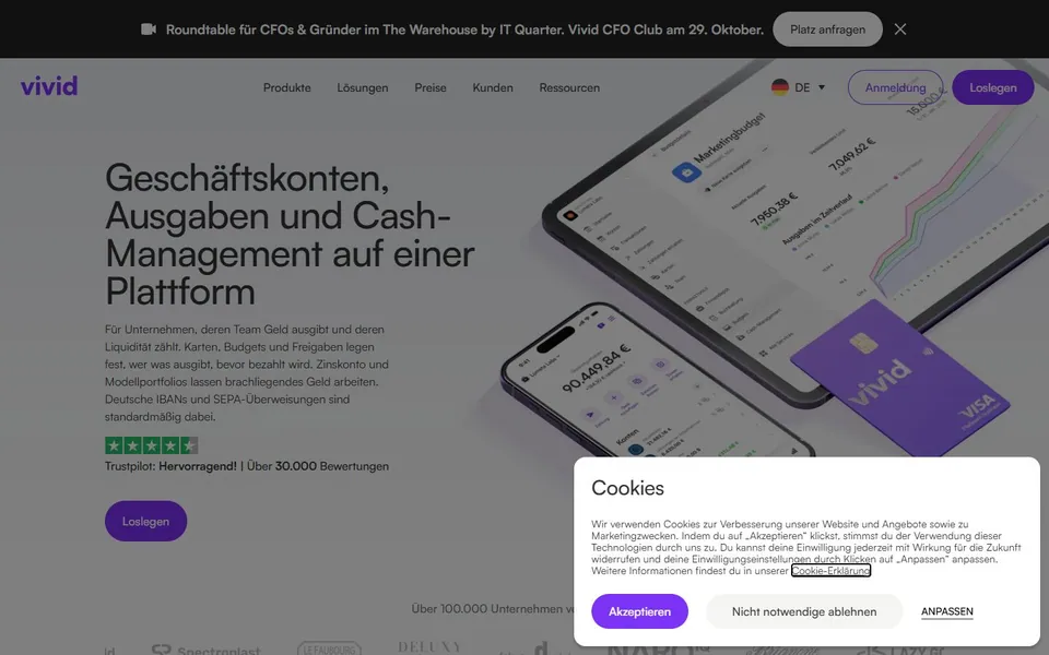 Vivid – Ansicht der Anbieter-Website