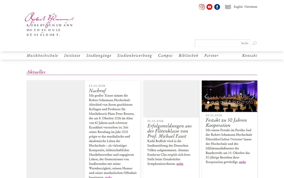 Robert Schumann Hochschule Düsseldorf – Ansicht der Anbieter-Website