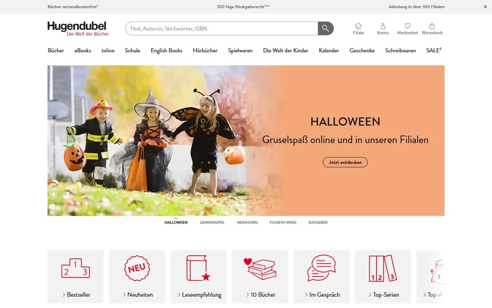 Hugendubel – Ansicht der Anbieter-Website