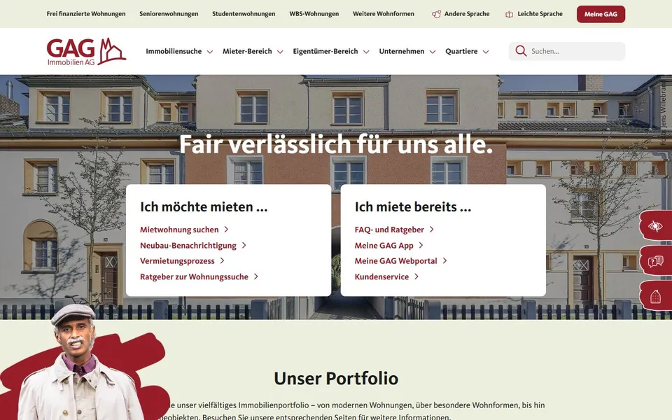GAG Immobilien – Ansicht der Anbieter-Website