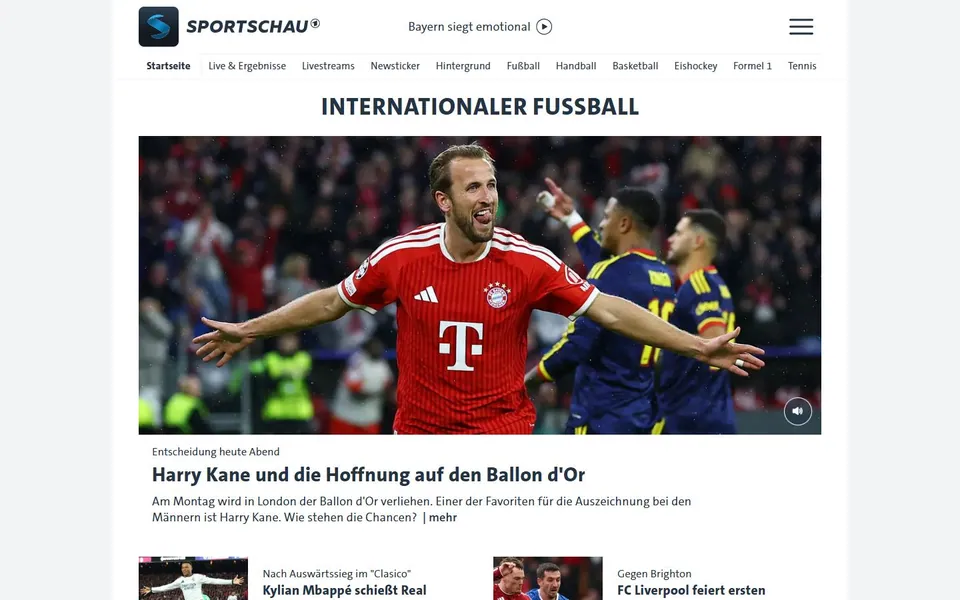 Sportschau – Ansicht der Anbieter-Website