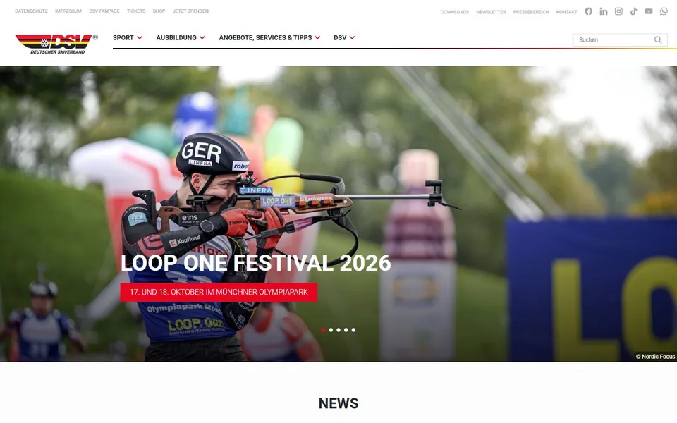 Deutscher Skiverband – Ansicht der Anbieter-Website