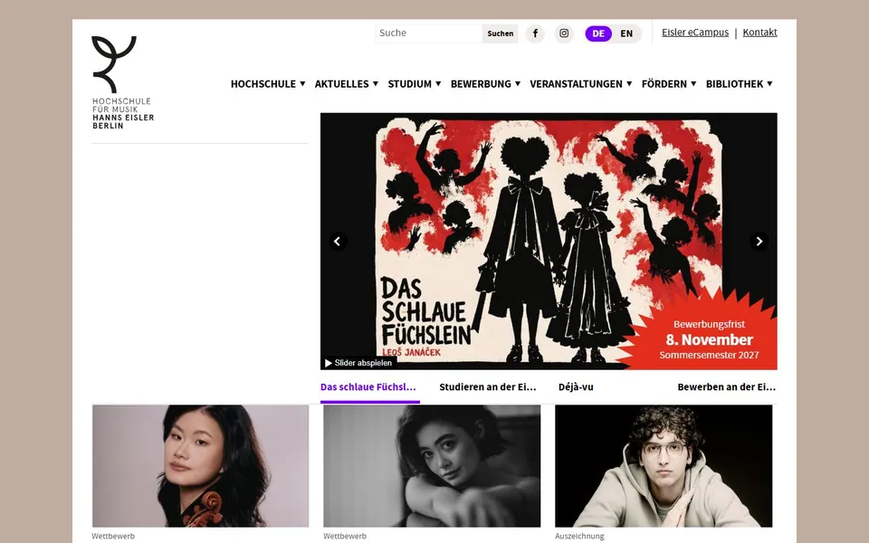 Hochschule für Musik Hanns Eisler Berlin – Ansicht der Anbieter-Website