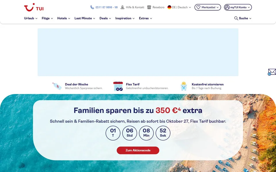 TUI – Ansicht der Anbieter-Website