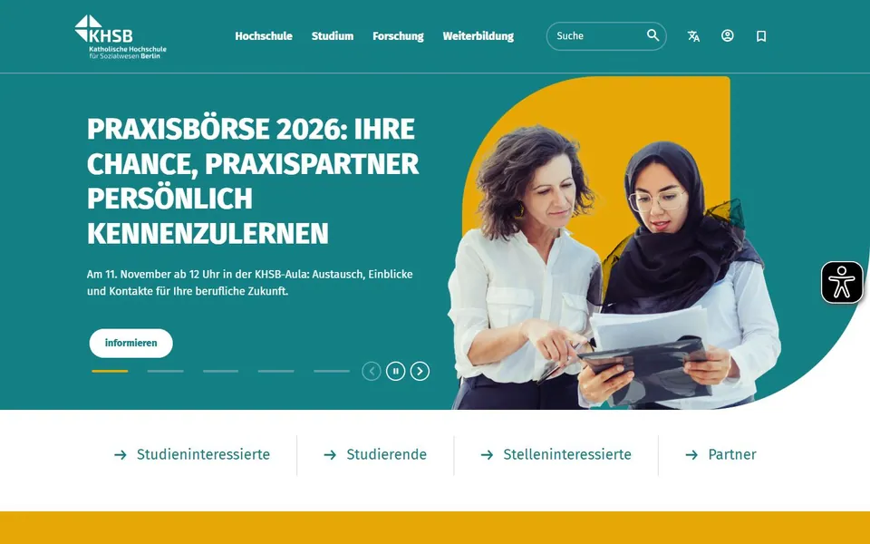 Katholische Hochschule für Sozialwesen Berlin – Ansicht der Anbieter-Website