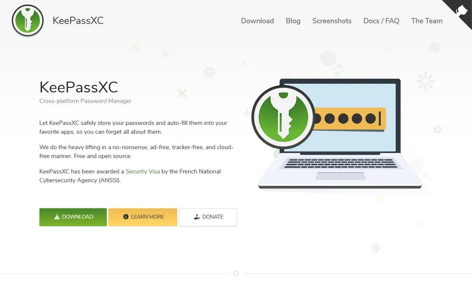 KeePassXC – Ansicht der Anbieter-Website