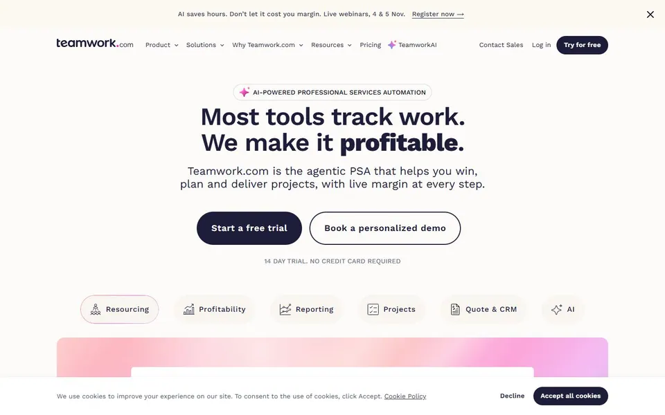 Teamwork – Ansicht der Anbieter-Website