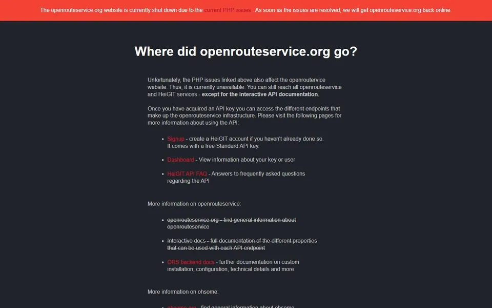 openrouteservice – Ansicht der Anbieter-Website