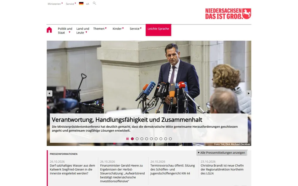Niedersachsen – Ansicht der Anbieter-Website
