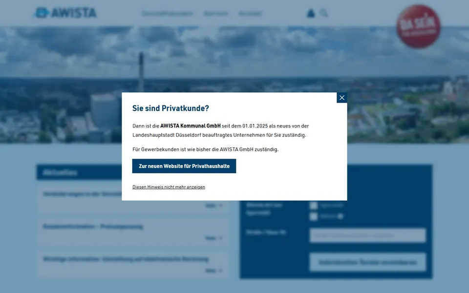 AWISTA – Ansicht der Anbieter-Website