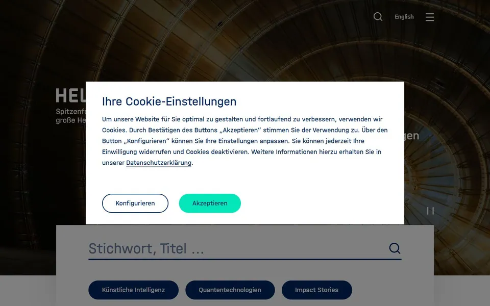 Helmholtz-Gemeinschaft – Ansicht der Anbieter-Website