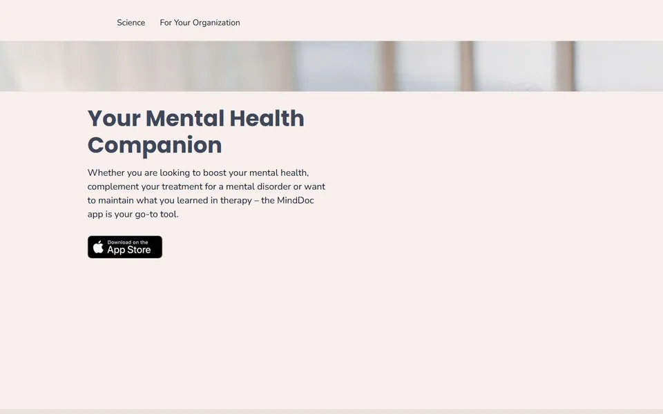 MindDoc – Ansicht der Anbieter-Website