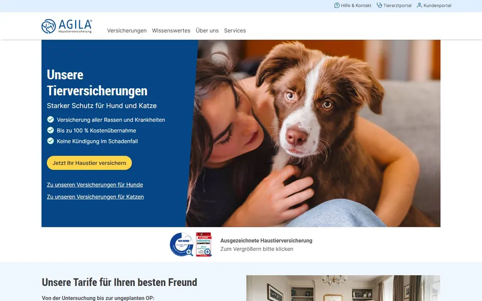 AGILA – Ansicht der Anbieter-Website