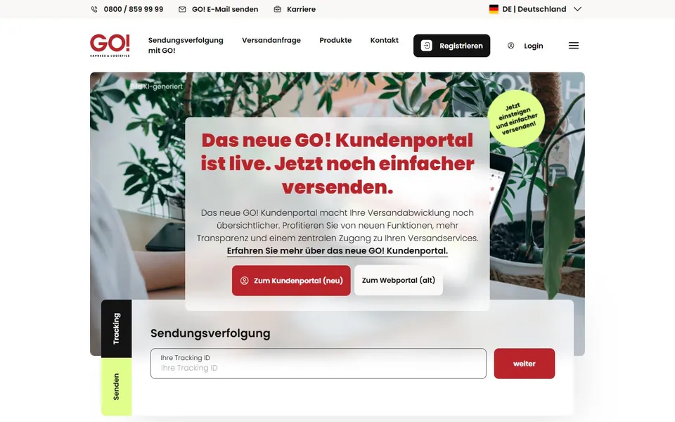 GO! Express & Logistics – Ansicht der Anbieter-Website
