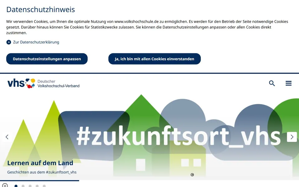 VHS-Kursfinder – Ansicht der Anbieter-Website