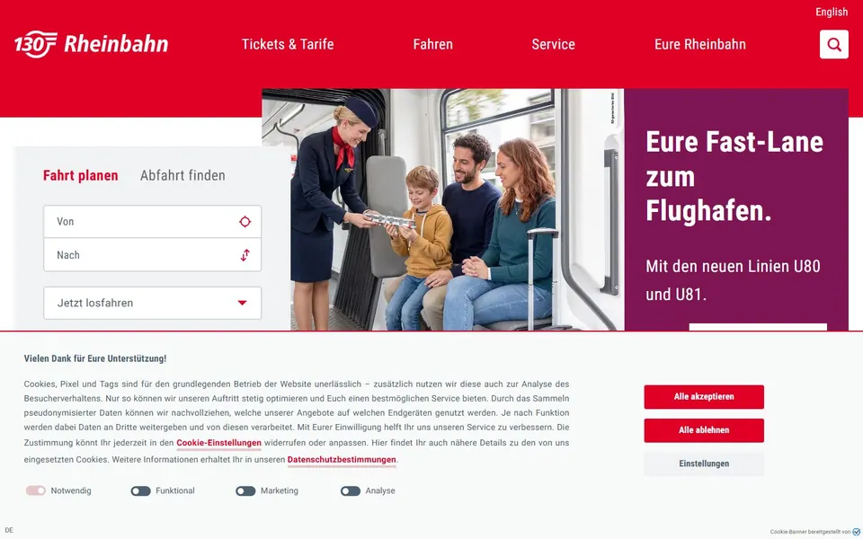 Rheinbahn – Ansicht der Anbieter-Website