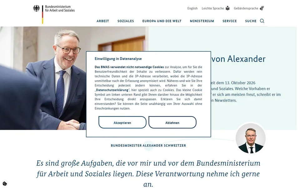 Bundesministerium für Arbeit und Soziales – Ansicht der Anbieter-Website
