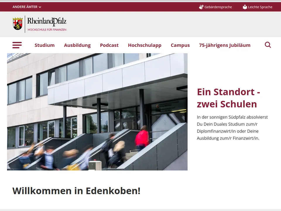 Hochschule für Finanzen Rheinland-Pfalz – Website-Vorschau