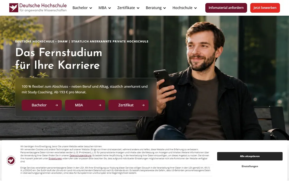 Deutsche Hochschule für angewandte Wissenschaften – Ansicht der Anbieter-Website