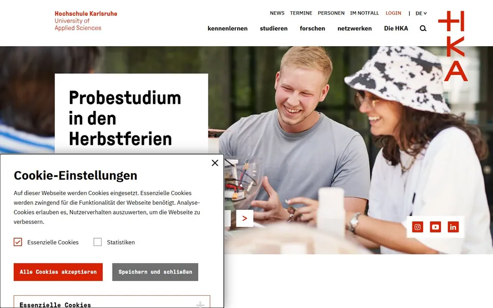 Hochschule Karlsruhe - Technik und Wirtschaft – Ansicht der Anbieter-Website