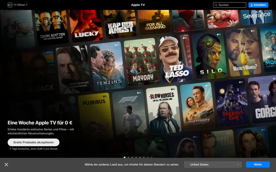 Apple TV – Ansicht der Anbieter-Website