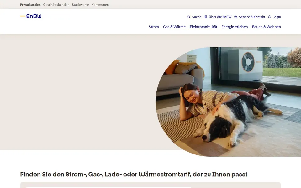 EnBW – Ansicht der Anbieter-Website