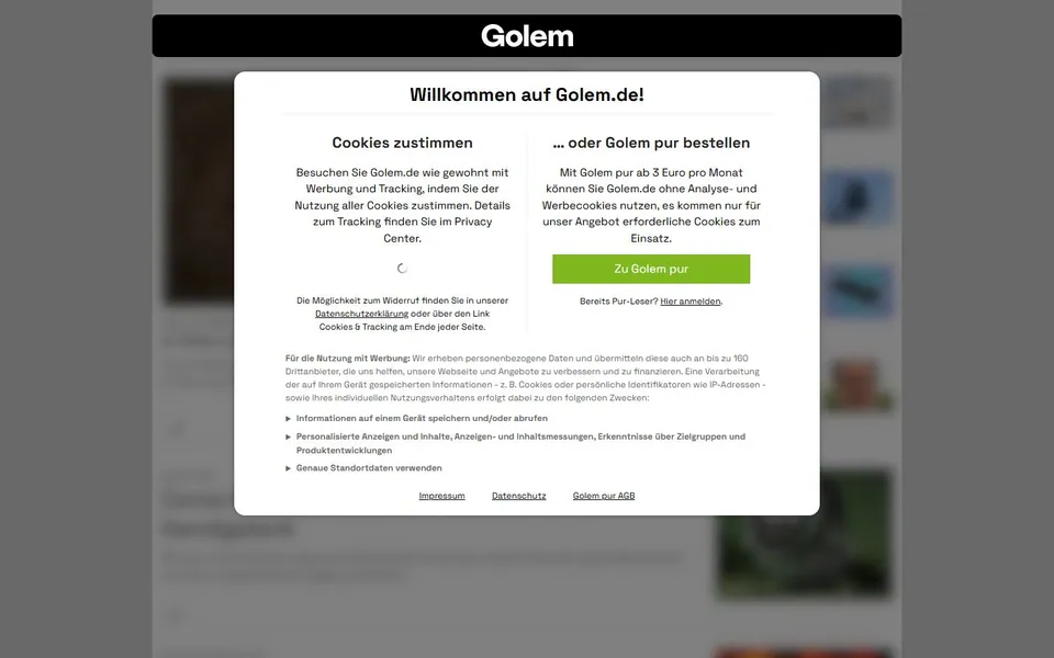 Golem – Ansicht der Anbieter-Website