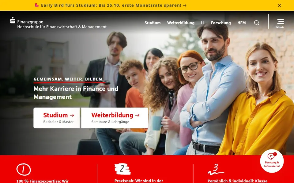 Hochschule für Finanzwirtschaft & Management – Ansicht der Anbieter-Website