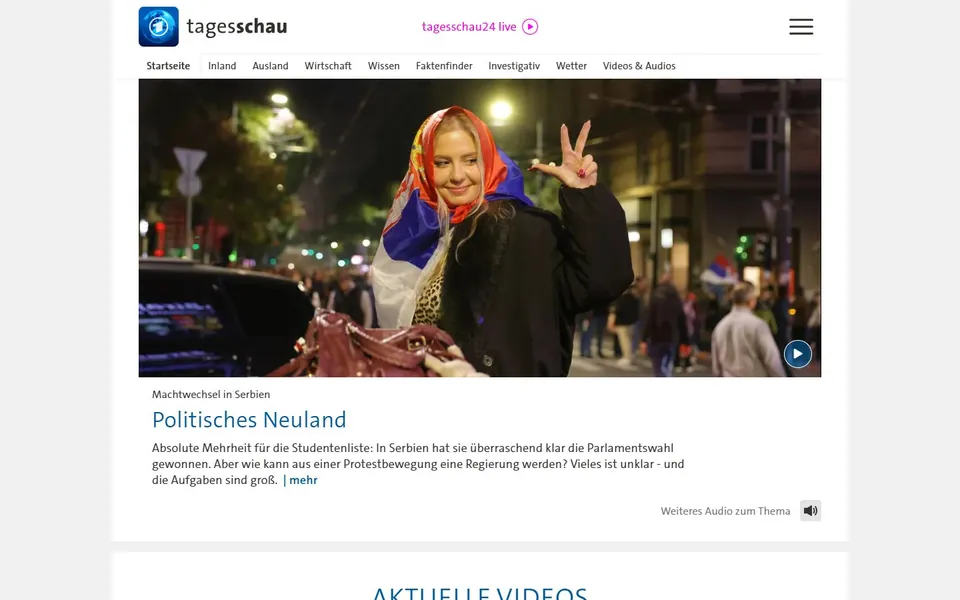 tagesschau – Ansicht der Anbieter-Website
