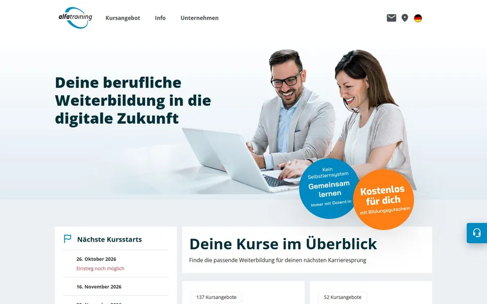 alfatraining – Ansicht der Anbieter-Website