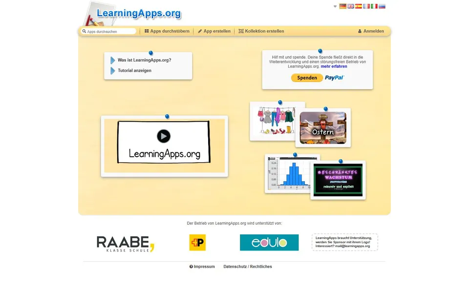 LearningApps – Ansicht der Anbieter-Website