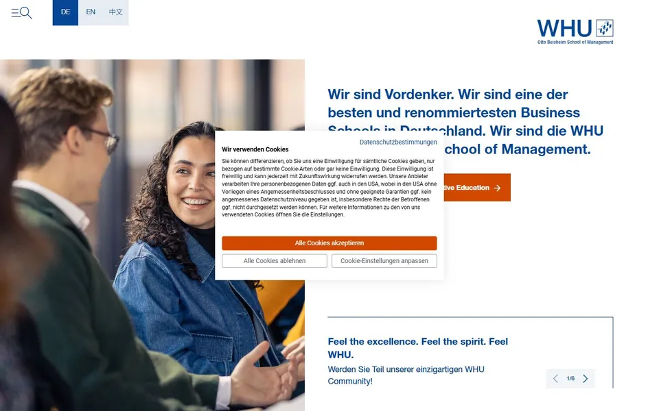 WHU – Otto Beisheim School of Management – Ansicht der Anbieter-Website