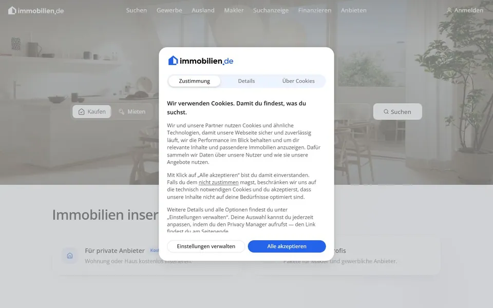 Immobilien.de – Ansicht der Anbieter-Website