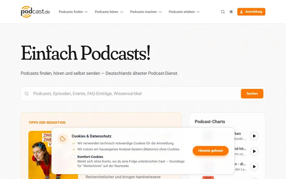 podcast.de – Ansicht der Anbieter-Website