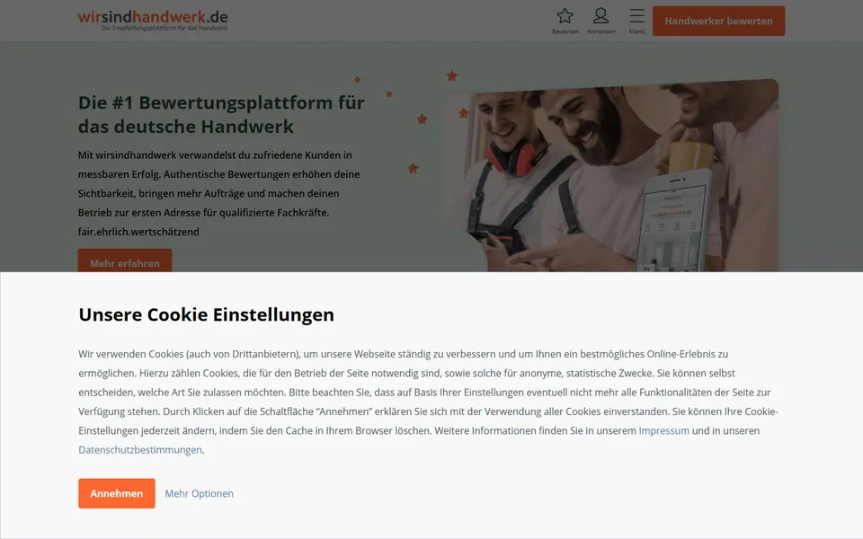 WirsindHandwerk – Ansicht der Anbieter-Website