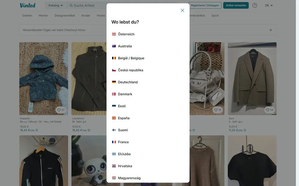 Vinted – Ansicht der Anbieter-Website