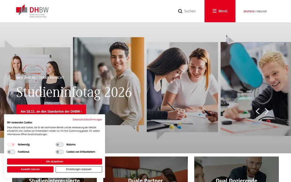 Duale Hochschule Baden-Württemberg – Ansicht der Anbieter-Website